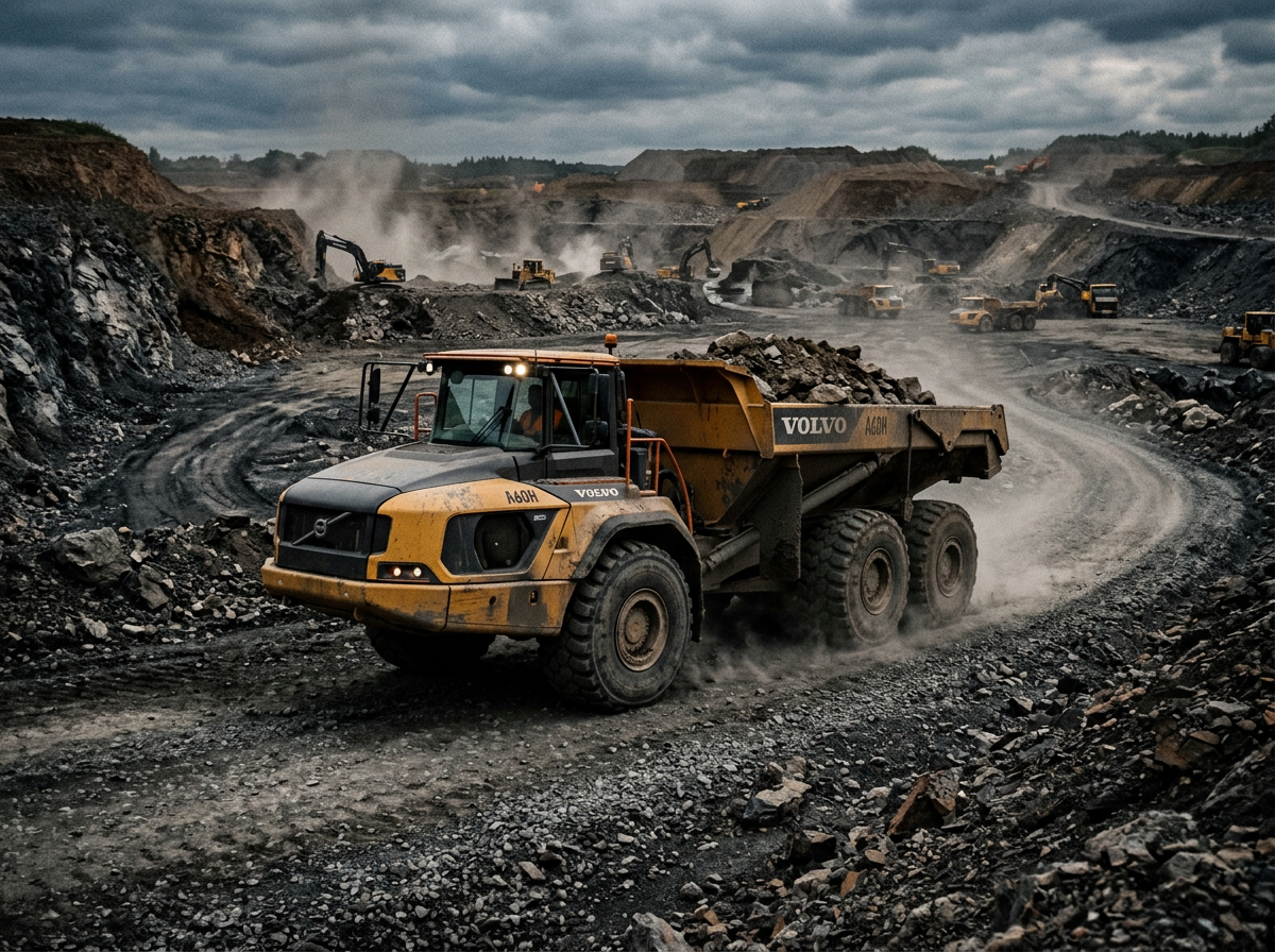 Volvo heavy-duty construction truck on a rugged job site