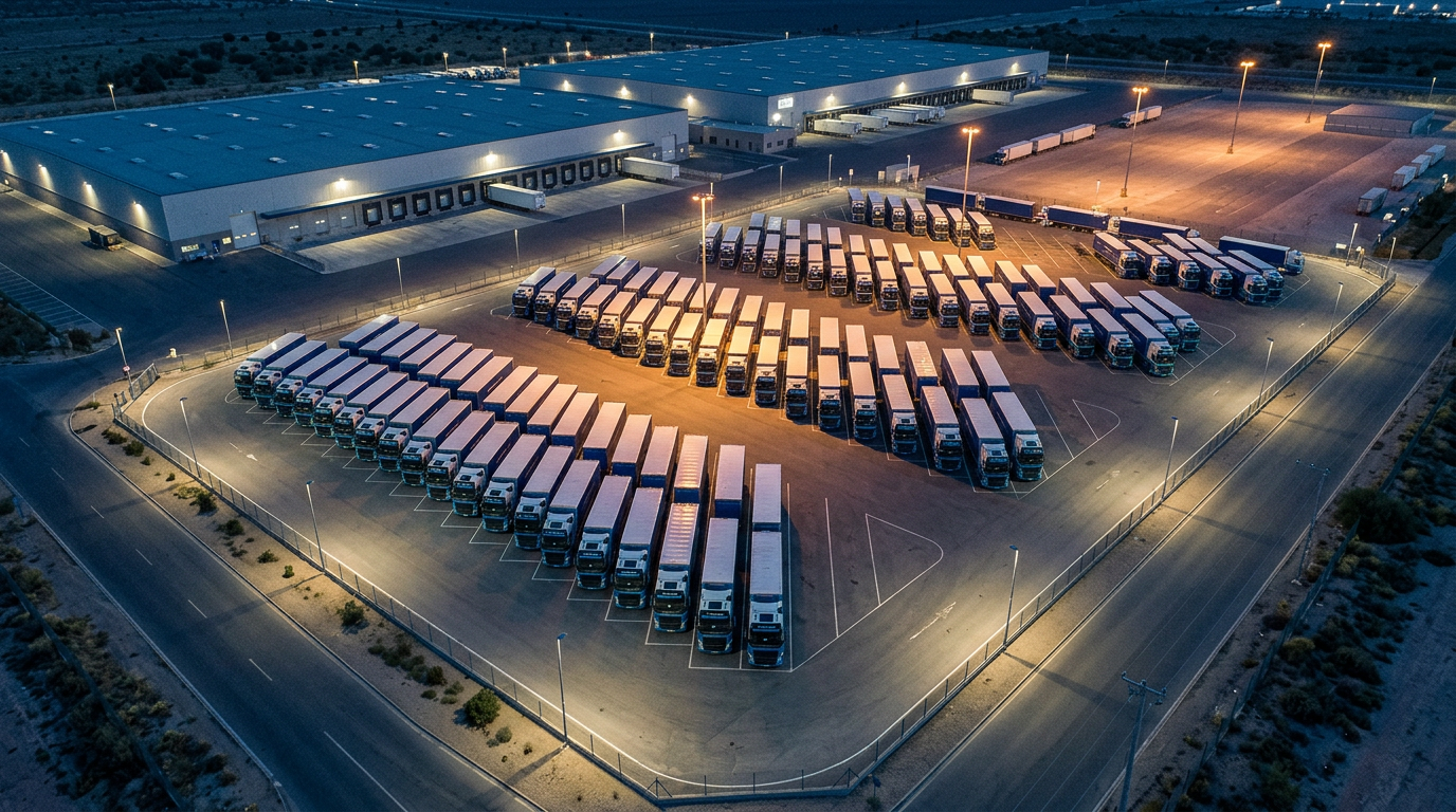 Fleet of Volvo commercial trucks