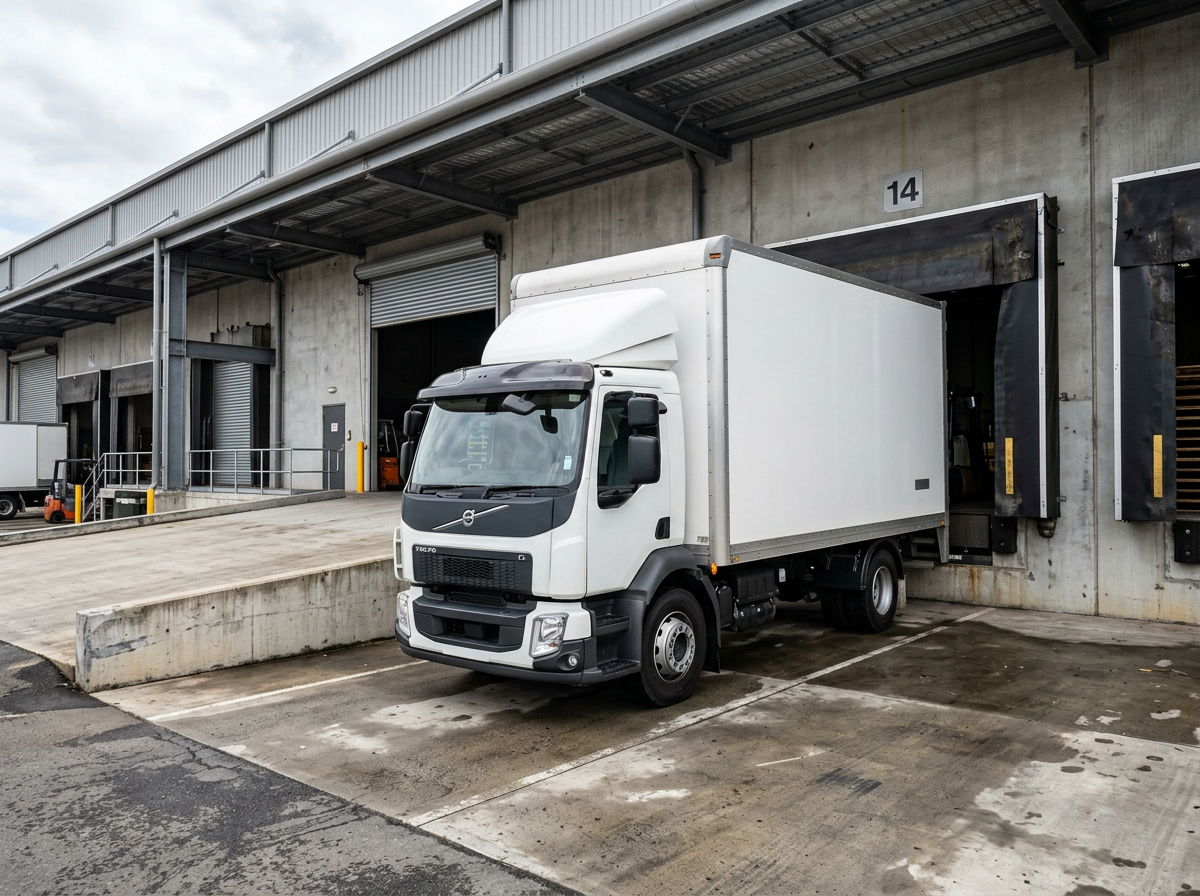 Volvo regional distribution truck at a logistics loading dock