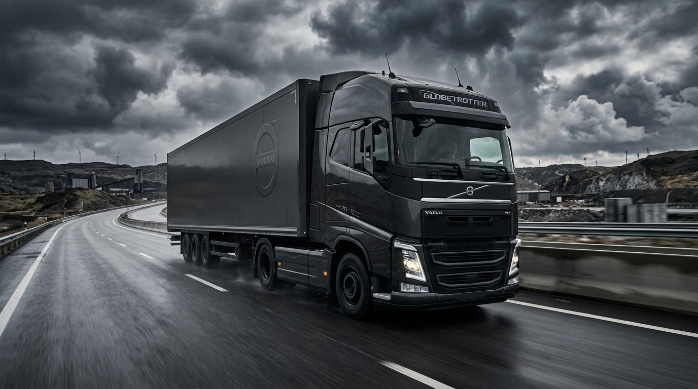 Volvo heavy-duty commercial truck driving on an open highway